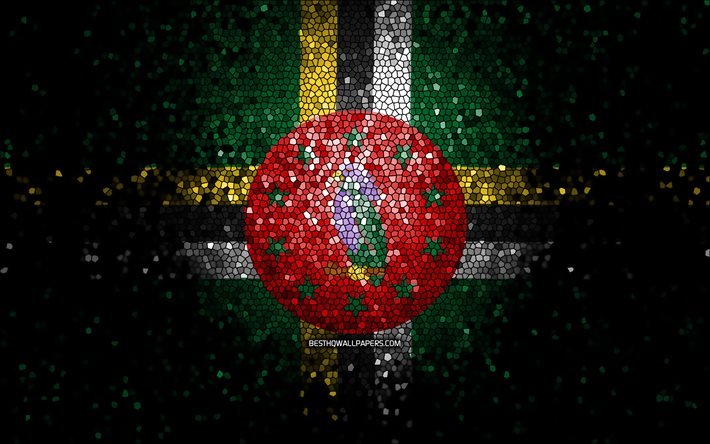 Bandiera della Dominica, arte del mosaico, paesi nordamericani, simboli nazionali, bandiera dominicana, opera d&#39;arte, America del Nord, Dominica