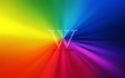 Wikipedia logo, 4k, vortex, rainbow backgrounds, creative, artwork, brands, Wikipedia