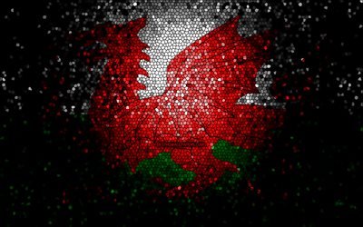 Welsh flag, mosaic art, European countries, Flag of Wales, national symbols, Wales flag, artwork, Europe, Wales