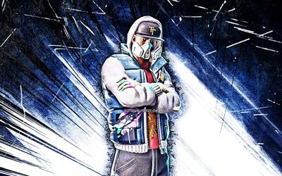 4k, Tagueur Skin, grunge art, Fortnite Battle Royale, blue abstract rays, Fortnite characters, Tagueur, Fortnite, Tagueur Fortnite