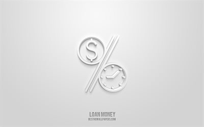 Loan 3d icon, white background, 3d symbols, Loan, Finance icons, 3d icons, Loan sign, Business 3d icons