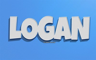 Logan, bl&#229; linjer bakgrund, bakgrundsbilder med namn, Logan namn, manliga namn, Logan gratulationskort, konturteckningar, bild med Logan namn
