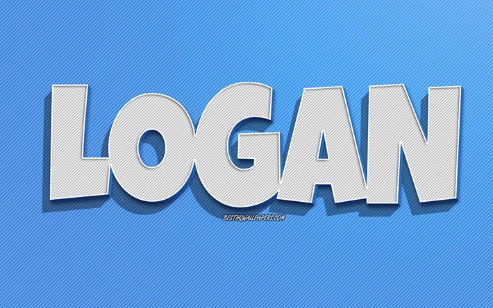 Logan, fond de lignes bleues, fonds d&#39;&#233;cran avec noms, nom Logan, noms masculins, carte de voeux Logan, dessin au trait, photo avec nom Logan