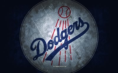 Los Angeles Dodgers, American baseball team, blue stone background, Los Angeles Dodgers logo, grunge art, MLB, baseball, USA, Los Angeles Dodgers emblem