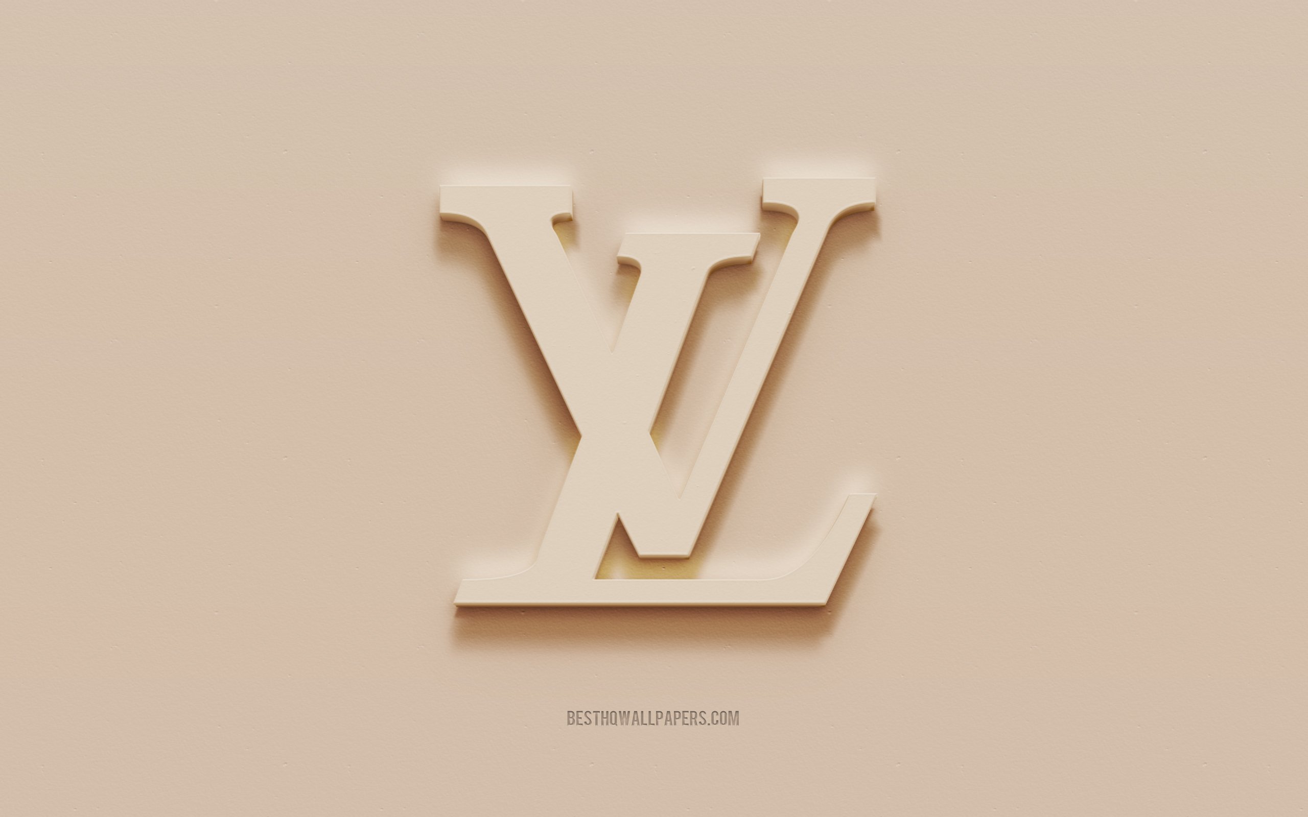 Download wallpapers Louis Vuitton logo, brown plaster background, Louis ...