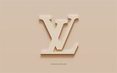 Logo Louis Vuitton, sfondo in gesso marrone, logo 3d Louis Vuitton, marchi, emblema Louis Vuitton, arte 3d, Louis Vuitton