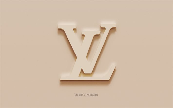 Louis Vuitton logo, brown plaster background, Louis Vuitton 3d logo, brands, Louis Vuitton emblem, 3d art, Louis Vuitton