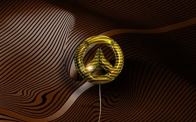 Overwatch 3D logo, 4K, palloncini realistici dorati, logo Overwatch, sfondi ondulati marroni, Overwatch