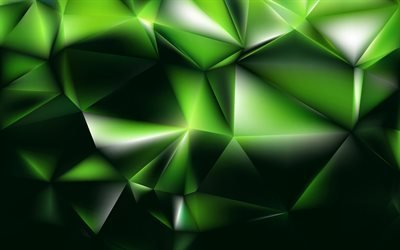 緑の3D低ポリゴン背景, 4k, 抽象絵画, creative クリエイティブ, 3Dテクスチャ, 幾何学模様, 低ポリアート, 幾何学的なテクスチャ, 緑の背景