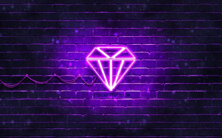 Amethyst neon icon, 4k, purple gem, neon symbols, Amethyst, gems, neon icons, Amethyst sign, gems signs, violet background, Amethyst icon, gems icons