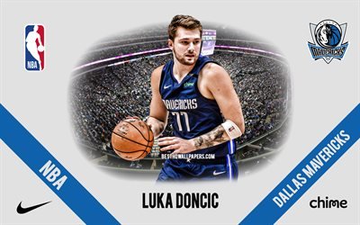 Luka Doncic, Dallas Mavericks, Slovenian Basketball Player, NBA, portrait, USA, basketball, American Airlines Center, Dallas Mavericks logo
