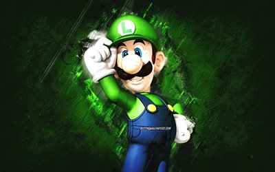 Luigi, Super Mario, Mario Party Star Rush, characters, green stone background, Super Mario main characters, Luigi Super Mario