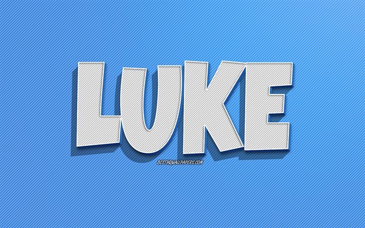 Luke, fundo de linhas azuis, pap&#233;is de parede com nomes, nome de Luke, nomes masculinos, cart&#227;o de sauda&#231;&#227;o de Luke, arte de linha, imagem com o nome de Luke