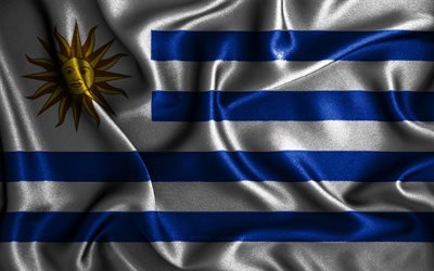 Uruguay bayrağı, 4k, ipek dalgalı bayraklar, G&#252;ney Amerika &#252;lkeleri, ulusal semboller, Uruguay Bayrağı, kumaş bayraklar, 3D sanat, Uruguay, G&#252;ney Amerika, Uruguay 3D bayrak