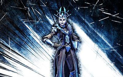 4k, 氷の女王, グランジアート, フォートナイトバトルロワイヤル, 青い抽象光線, フォートナイトのキャラクター, フォートナイト, 氷の女王フォートナイト