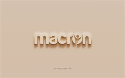 Logo Macron, fond de pl&#226;tre brun, logo 3d Macron, marques, embl&#232;me Macron, art 3d, Macron