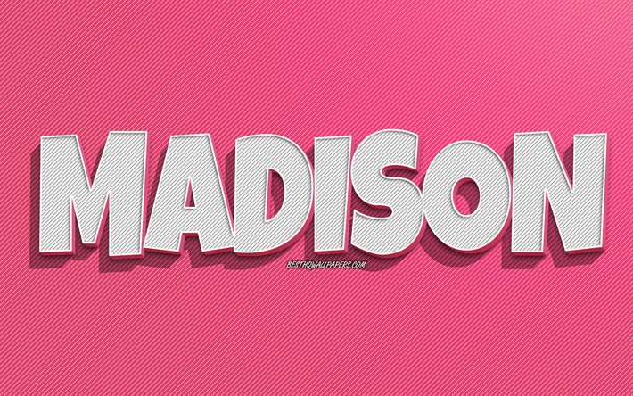 Madison, pink lines background, wallpapers with names, Madison name, female names, Madison greeting card, line art, picture with Madison name