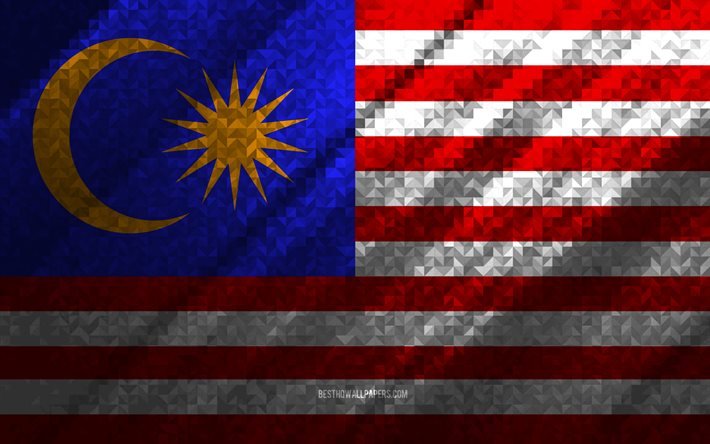 Drapeau de la Malaisie, abstraction multicolore, indicateur de mosa&#239;que de malaisie, Malaisie, art de mosa&#239;que, indicateur de malaisie