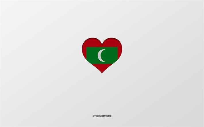 Eu amo Maldivas, pa&#237;ses da &#193;sia, Maldivas, fundo cinza, cora&#231;&#227;o da bandeira das Maldivas, pa&#237;s favorito, Amor Maldivas