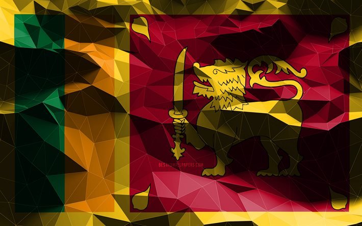 4k, Sri Lanka bayrağı, d&#252;ş&#252;k poli sanat, Asya &#252;lkeleri, ulusal semboller, 3D bayraklar, Sri Lanka, Asya, Sri Lanka 3D bayrak