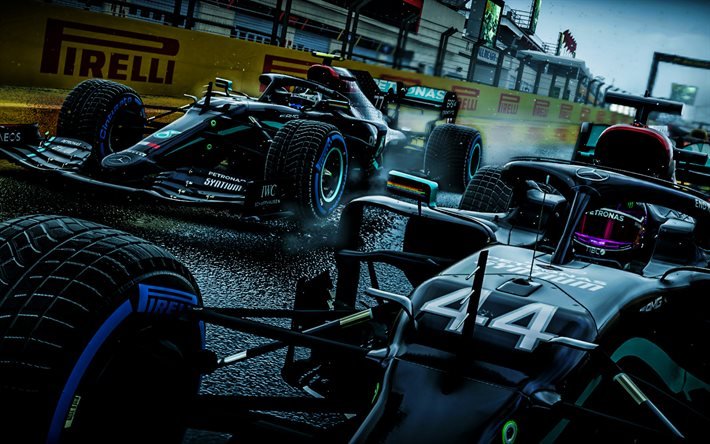 Lewis Hamilton, Valteri Bottas, course de pluie, Mercedes-AMG Petronas, Formule 1, simulateurs de rasing, F1, Jeux 2020, F1 2020