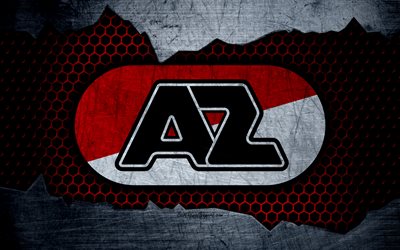 AZ Alkmaar, 4k, logo, Eredivisie, soccer, football club, Netherlands, Alkmaar, grunge, metal texture, Alkmaar FC