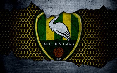 El ADO den Haag, 4k, logotipo, Eredivisie, soccer, f&#250;tbol club, en los pa&#237;ses Bajos, La Haya, shoegazing, metal texturas, ADO den Haag FC