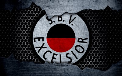 Excelsior, 4k, logo, Eredivisie, soccer, football club, Netherlands, SBV Excelsior, grunge, metal texture, Excelsior FC