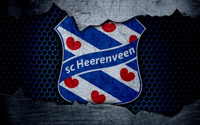 Heerenveen, 4k, logotipo, Eredivisie, f&#250;tbol, club de f&#250;tbol, pa&#237;ses Bajos, SC Heerenveen, grunge, metal, textura, Heerenveen FC