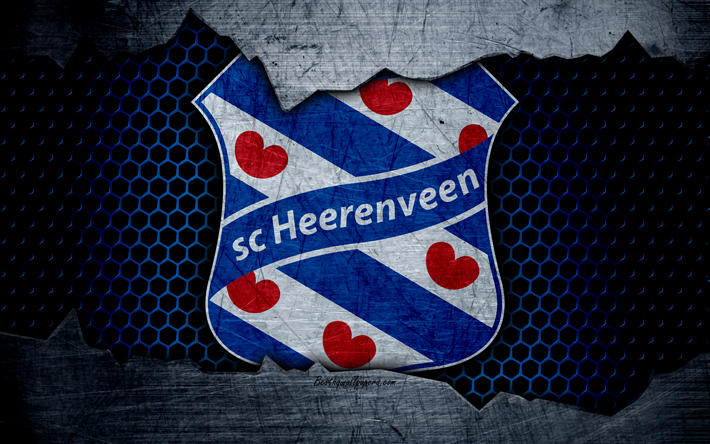 Heerenveen, 4k, logo, Eredivisie, le football, club de football, pays-bas, le SC Heerenveen, grunge, m&#233;tal, texture, Heerenveen FC