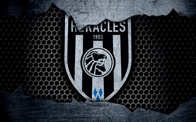 Herakles, 4k, logotyp, Eredivisie, fotboll, football club, Nederl&#228;nderna, Heracles Almelo, grunge, metall textur, Herakles FC