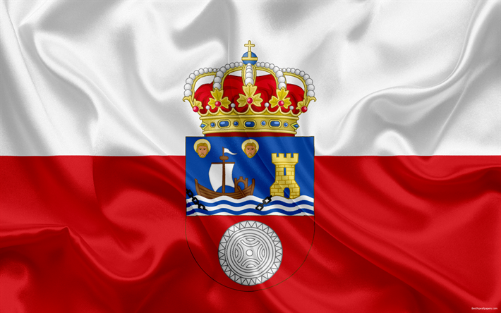 Flag of Cantabria, autonomous community, province, Cantabria, Spain, silk flag, Cantabria coat of arms