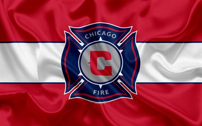 Chicago Fire FC, American Football Club, MLS, USA, Major League Soccer, emblem, logo, silk flag, Chicago, Illinois, football