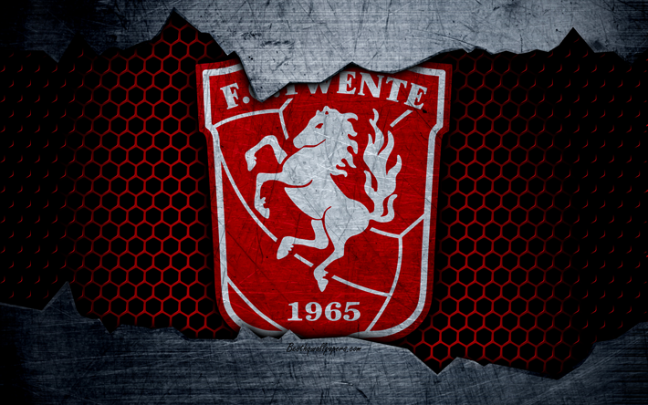 Twente, 4k, logotyp, Eredivisie, fotboll, football club, Nederl&#228;nderna, grunge, metall textur, FC Twente