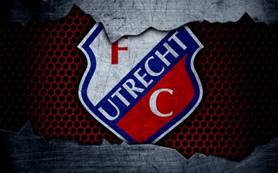 Utrecht, 4k, logo, Campeonato holand&#234;s, futebol, clube de futebol, Pa&#237;ses baixos, grunge, textura de metal, FC Utrecht