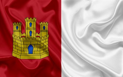 Drapeau de la r&#233;gion de Castille-La Manche, communaut&#233; autonome, province, Espagne, Castille-La Manche, de la soie du drapeau, des armoiries de
