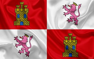 La bandera de Castilla y Le&#243;n, comunidad aut&#243;noma, provincia, Espa&#241;a, la seda de la bandera, escudo de armas