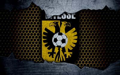 Vitesse, 4k, logo, Eredivisie, il calcio, il football club, paesi Bassi, SBV Vitesse, grunge, struttura del metallo, Vitesse FC