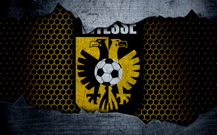 Vitesse, 4k, logo, Eredivisie, le football, club de football, pays-bas, SBV Vitesse, grunge, m&#233;tal, texture, Vitesse FC