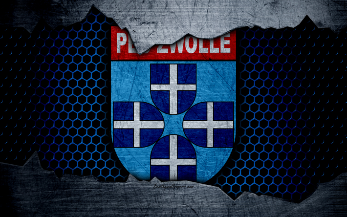 Zwolle, 4k, ロゴ, Eredivisie, サッカー, サッカークラブ, オランダ, PEC Zwolle, グランジ, 金属の質感, Zwolle FC