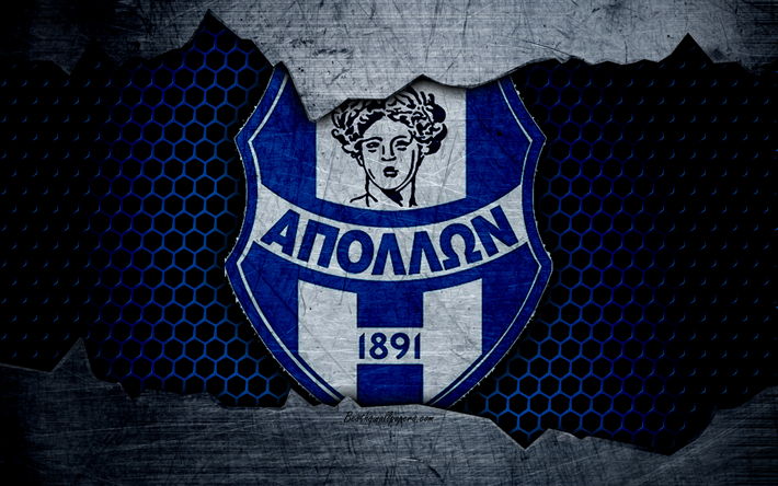 Apollon Smyrni, 4k, logotyp, Grekiska Super League, fotboll, football club, Grekland, grunge, metall textur, Apollon Smyrni FC
