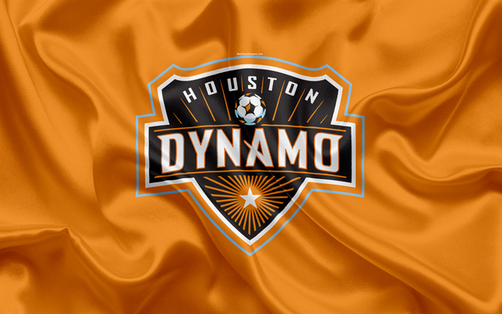 Houston Dynamo FC, Amerikansk Football Club, MLS, USA, Major League Soccer, emblem, logotyp, silk flag, Houston, Texas, fotboll
