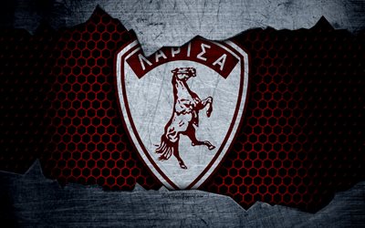 AEL, 4k, logo, greco Super League, soccer, football club, Grecia, Larissa, grunge, struttura del metallo, Apollon Larissa FC
