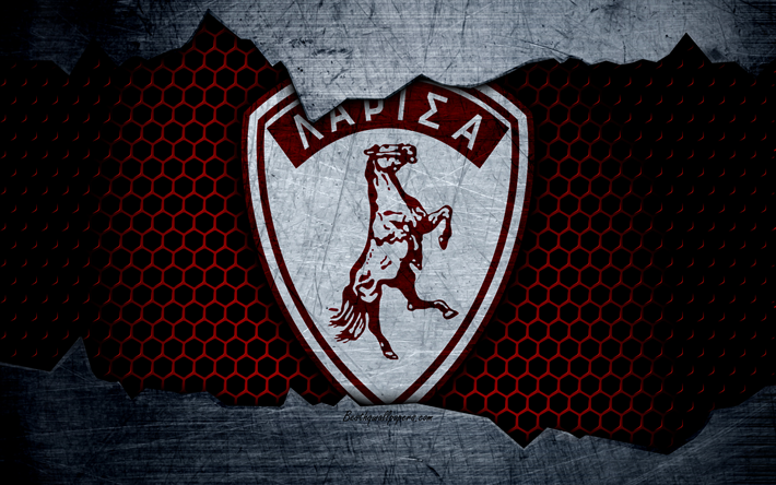 AEL, 4k, logo, Greek Super League, soccer, football club, Greece, Larissa, grunge, metal texture, Apollon Larissa FC