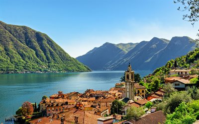 Lake Como, 4k, mountain lake, djup sj&#246;, berg, Alperna, Italien, sommar, sj&#246;arna i Italien