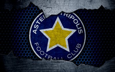 Asteras Tripolis, 4k, logo, Greek Super League, soccer, football club, Greece, Asteras, grunge, metal texture, Asteras Tripolis FC