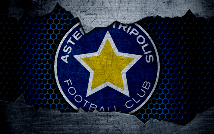 Asteras Tripolis, 4k, logo, Greek Super League, soccer, football club, Greece, Asteras, grunge, metal texture, Asteras Tripolis FC