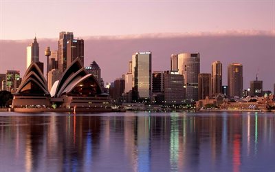 4k, Sydney Opera House, sunset, australian landmarks, theater, Sydney, Australia