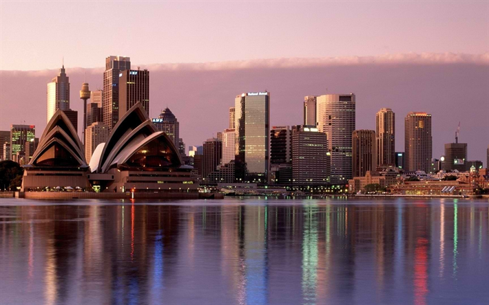 4k, Sydney Opera Evi, G&#252;n batımı, Avustralya yerler, tiyatro, Sydney, Avustralya