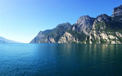 Lake Garda, 4k, mountain lake, mountains, Alps, summer, glacial lake, biggest Italy lake